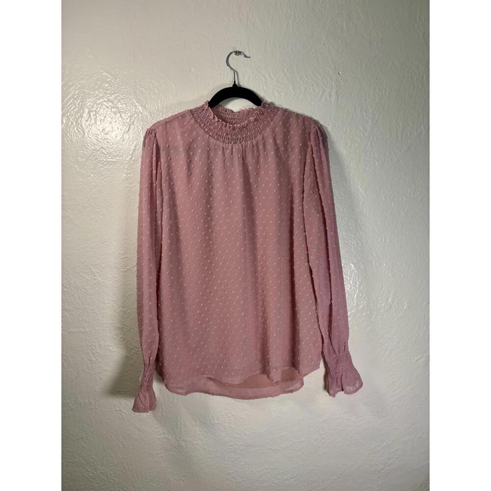 Papillon‎ Long Sleeve Pink Blouse Smocking Cottagecore Trad Lined Polka Dots XL